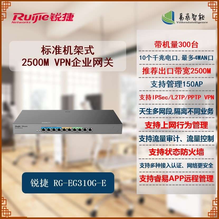 锐捷 RG-EG310G-E 带机量300终端 标准机架式2500M VPN网关